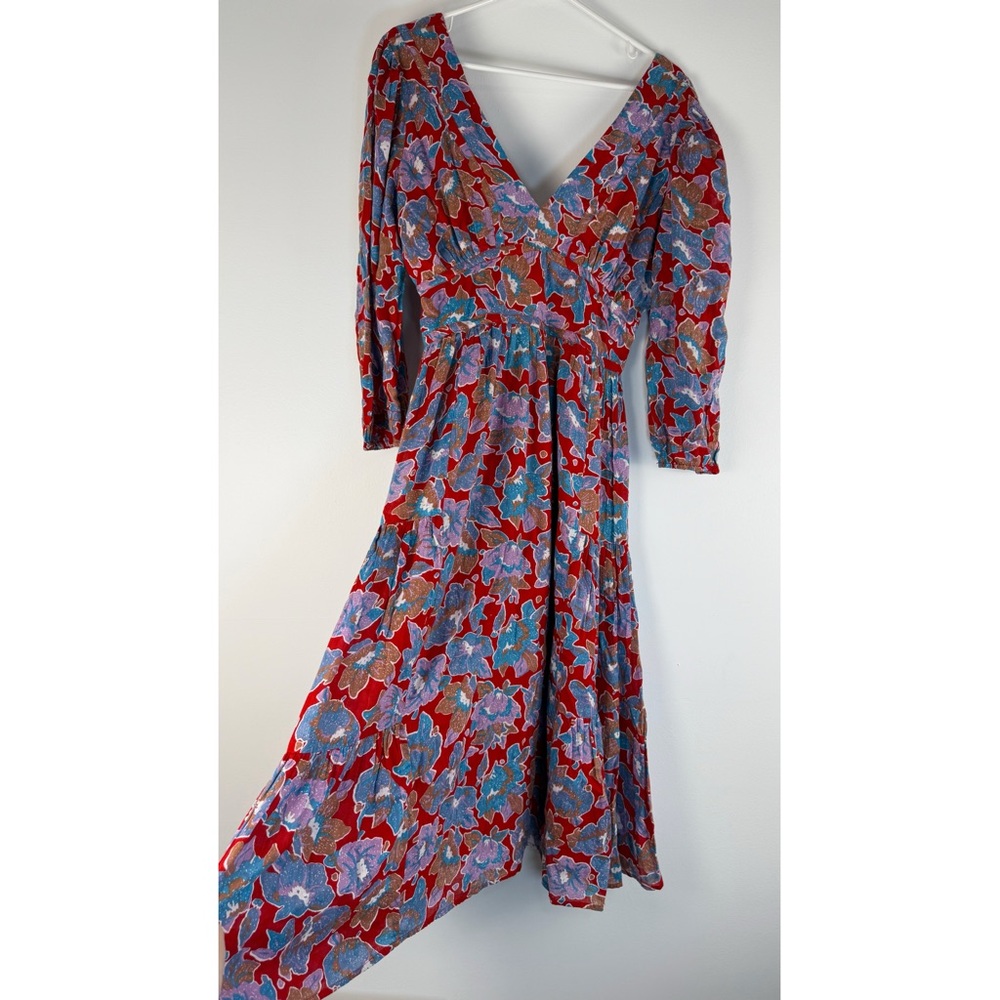 Caroline Constas Floral Long Sleeve V-Neck Dress- size M Soft and Lightweight